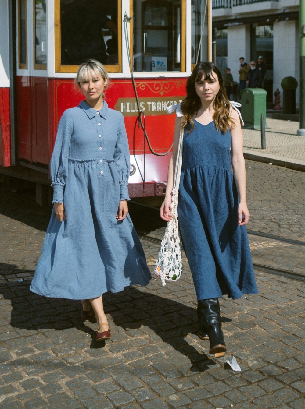 Wide-fit denim linen dress - SAJALA-4 - MajulaHandmade