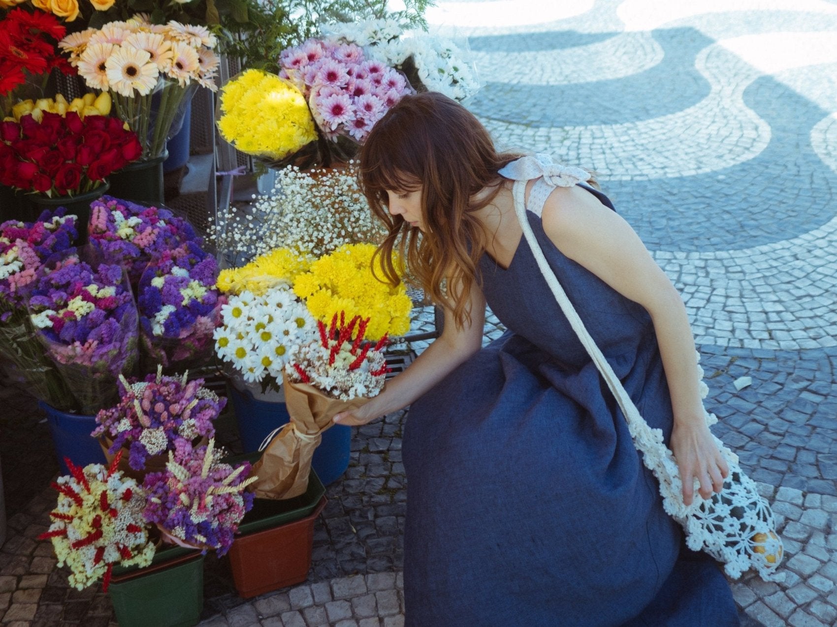 Wide-fit denim linen dress - SAJALA-5 - MajulaHandmade