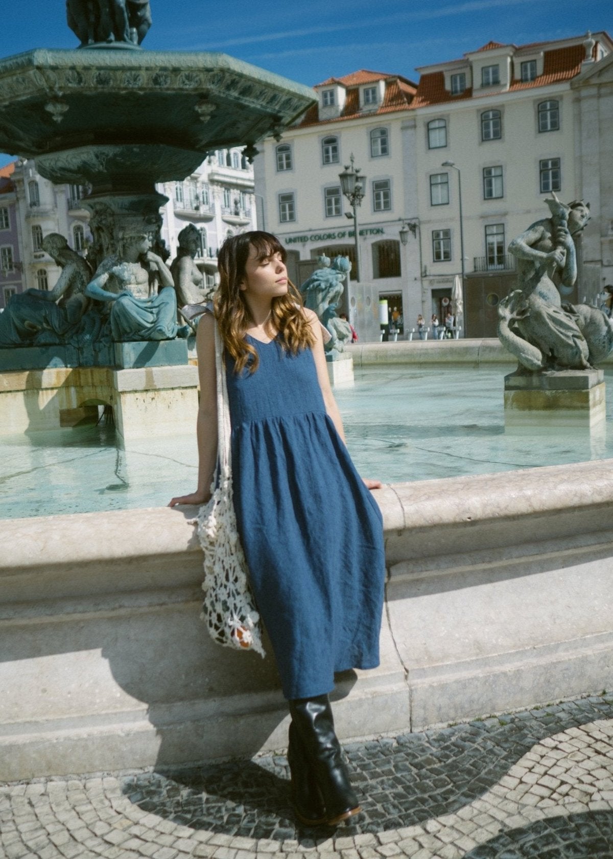 Wide-fit denim linen dress - SAJALA - MajulaHandmade