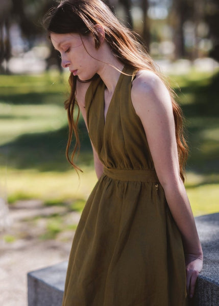 Backless olive dress - CLARA MajulaHandmade Backless olive dress - CLARA MajulaHandmade