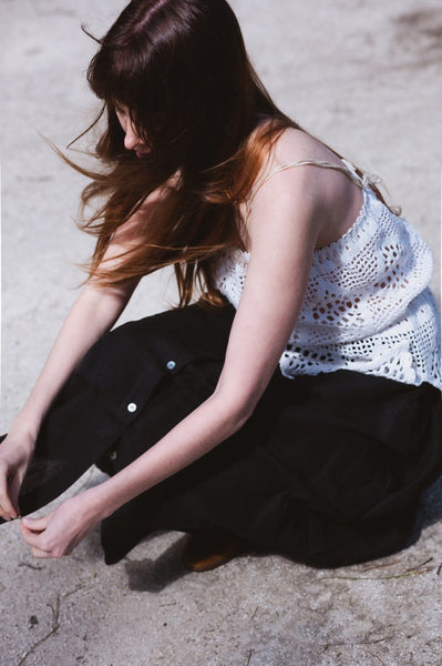 Black linen skirt - CELINE - MajulaHandmade