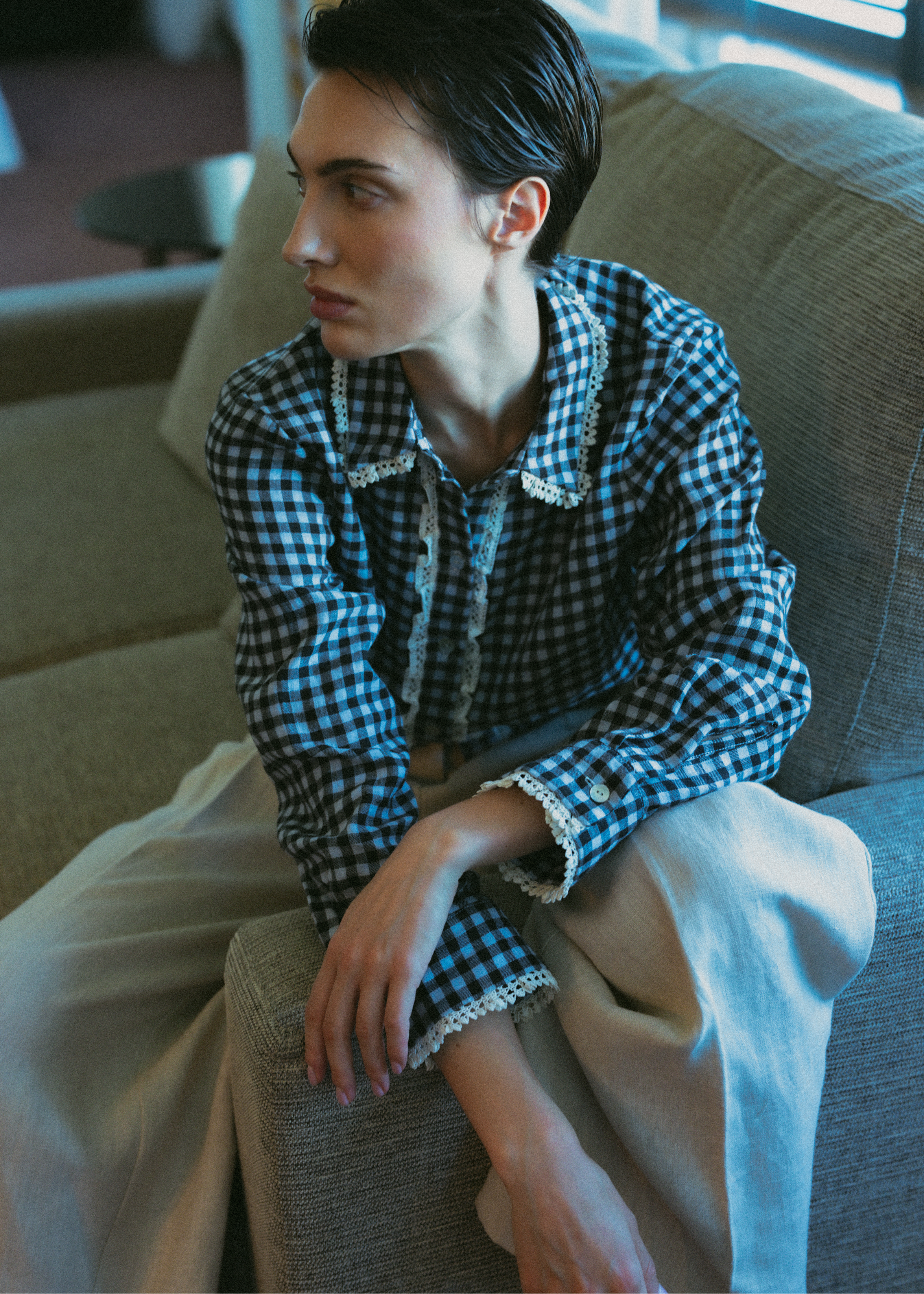 Gingham Lace Blouse