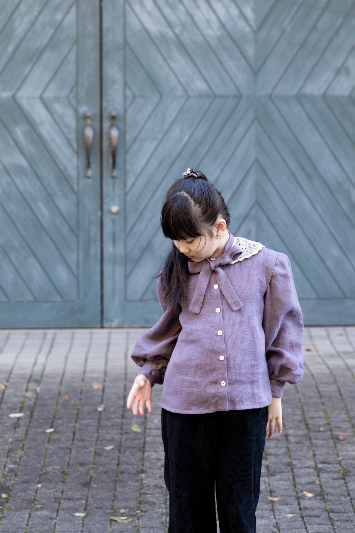 Folk girls blouse/lilac - MajulaHandmade