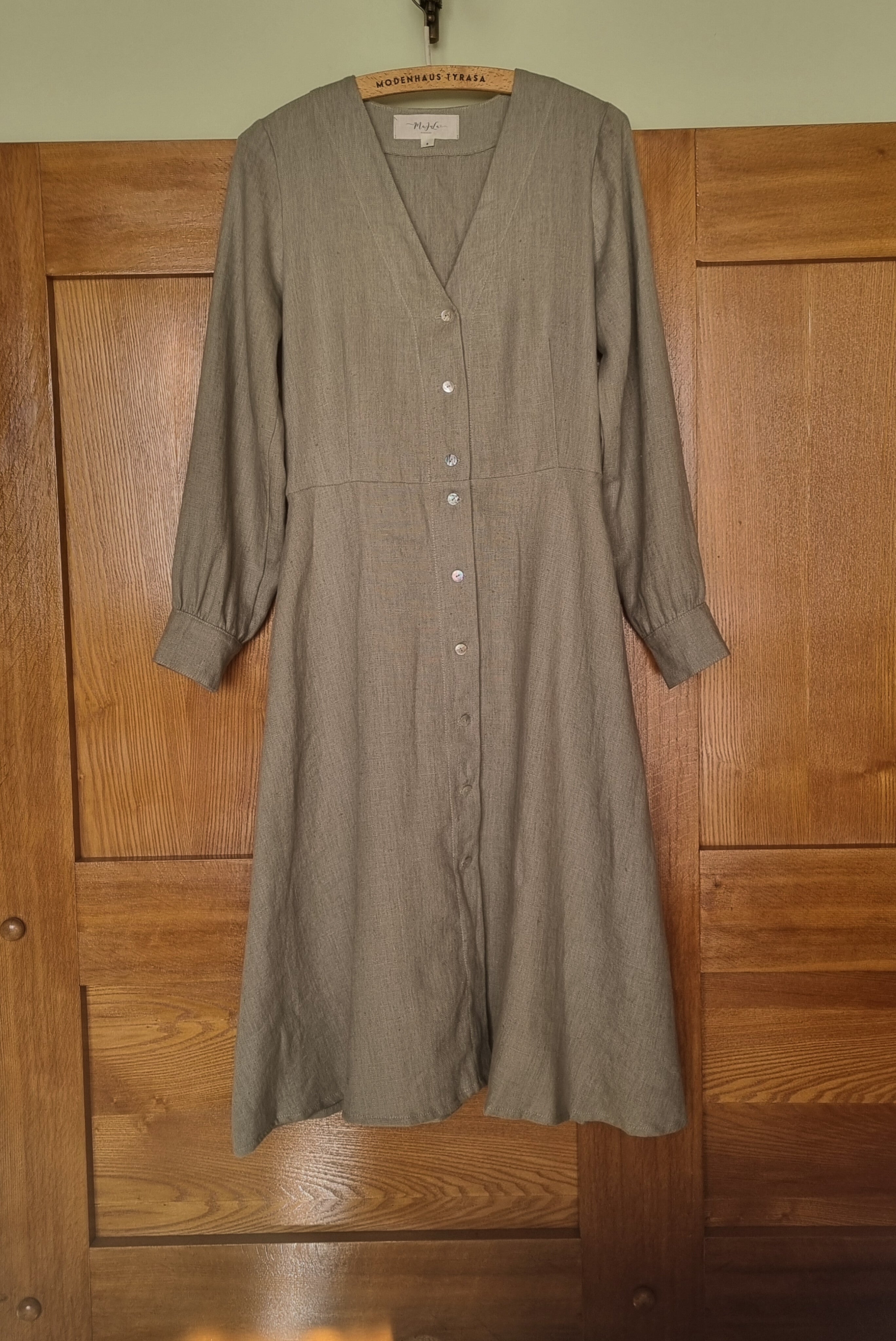 Linen Dress with Contrast Stitch Detail