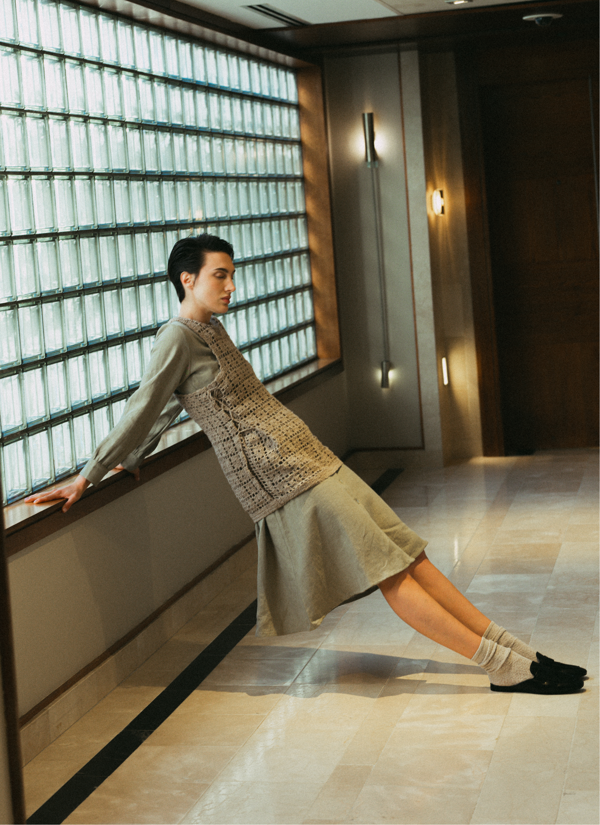 Linen Dress with Contrast Stitch Detail