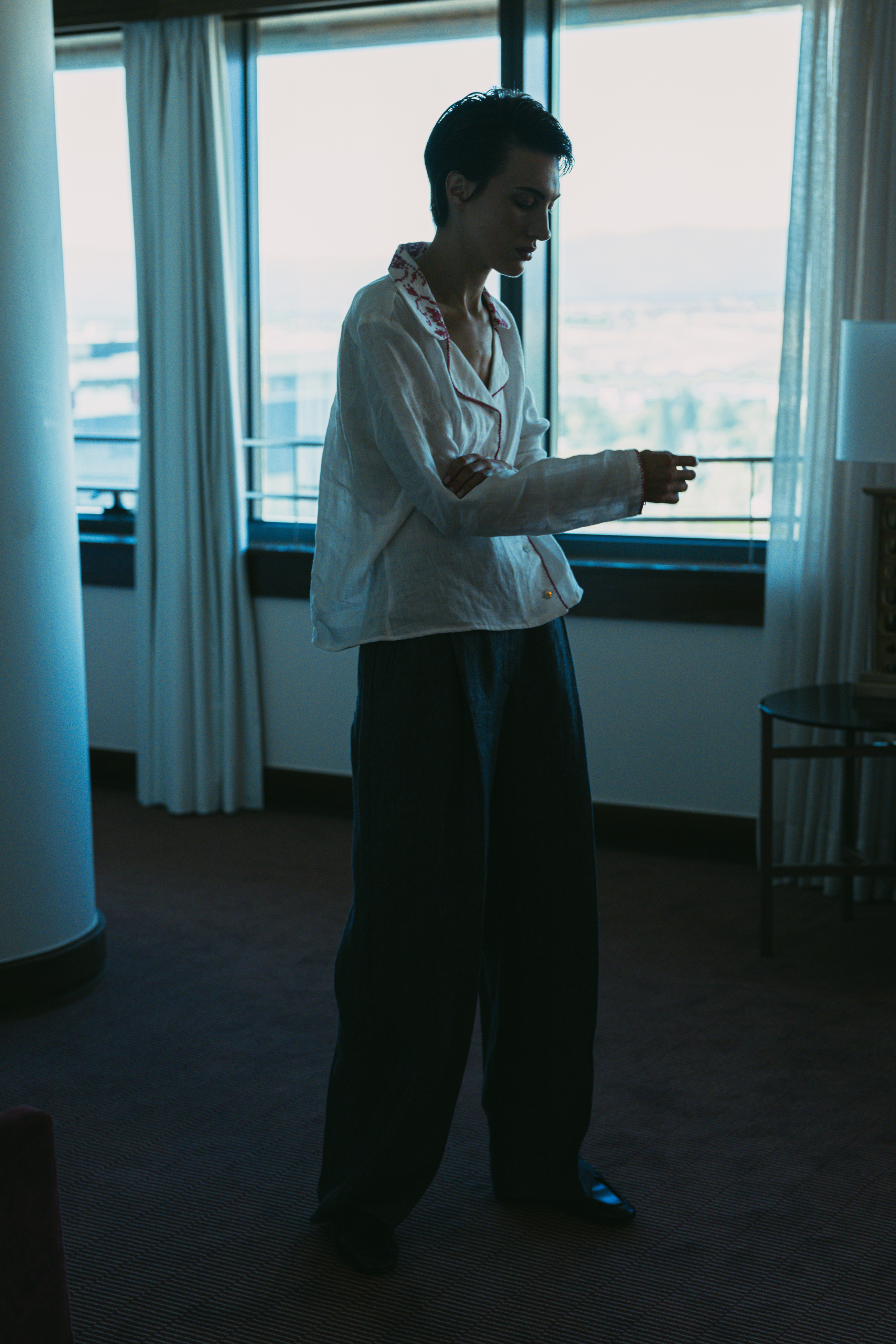Wide leg velvet trousers