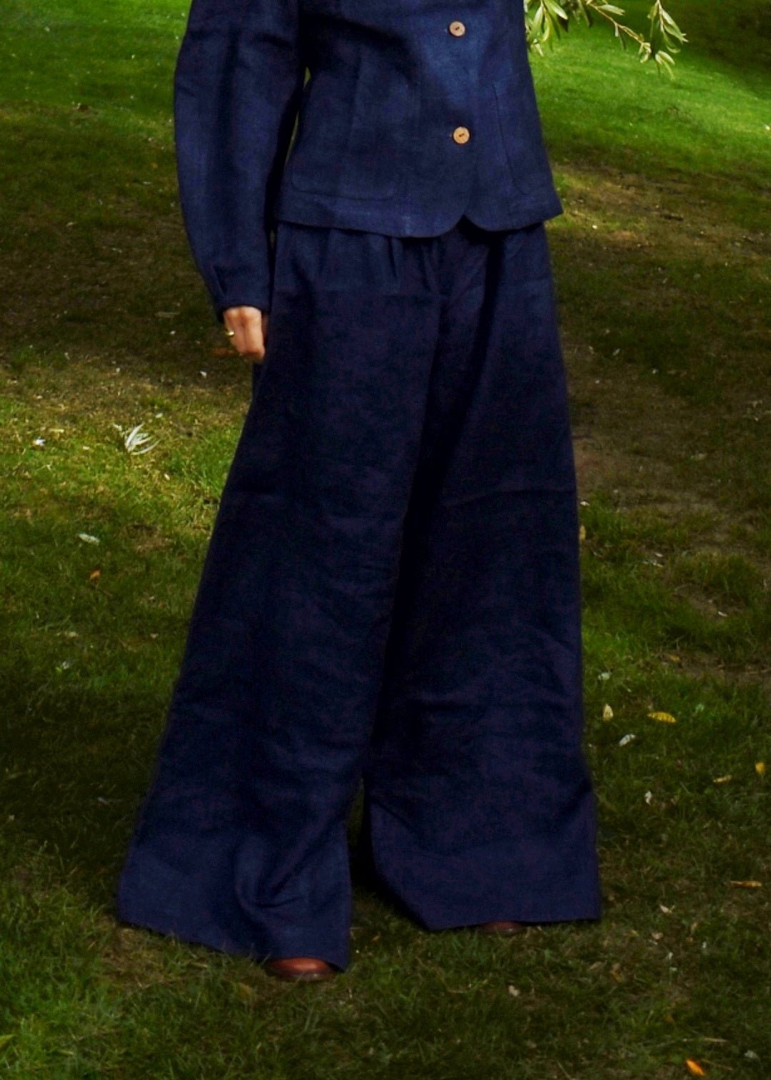 wide fit linen wool pants