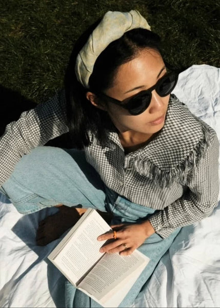 Floral wide linen headband