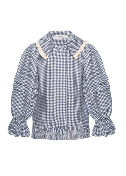 Checkered linen blouse - BURNET - MajulaHandmade