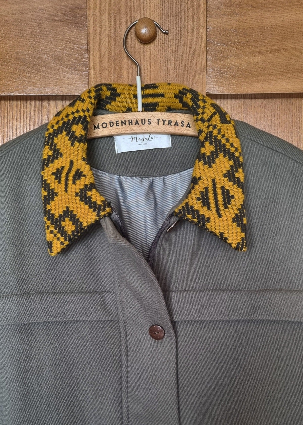 Wool Field Jacket with Patterned Collar