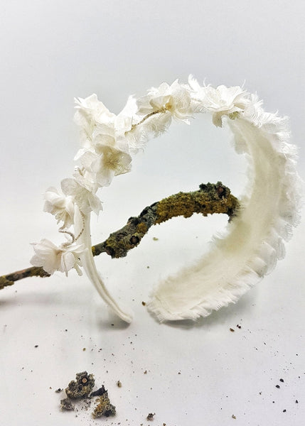 Linen and Silk Satin Gardenia Headband - MajulaHandmade