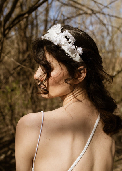 Linen and Silk Satin Gardenia Headband - MajulaHandmade