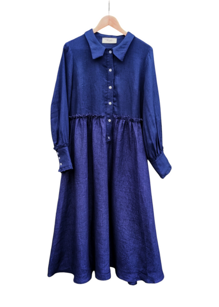 Long denim linen dress-Majulahandmade