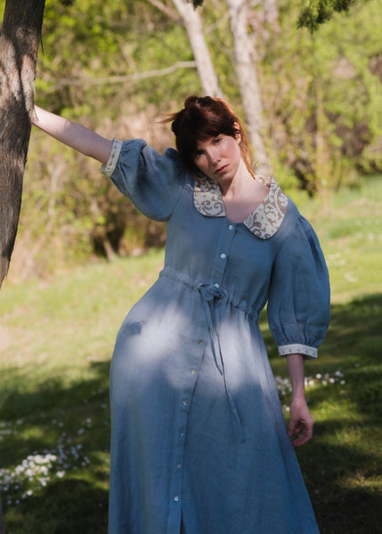 Long linen ocean blue dress - CLARABELLE - MajulaHandmade