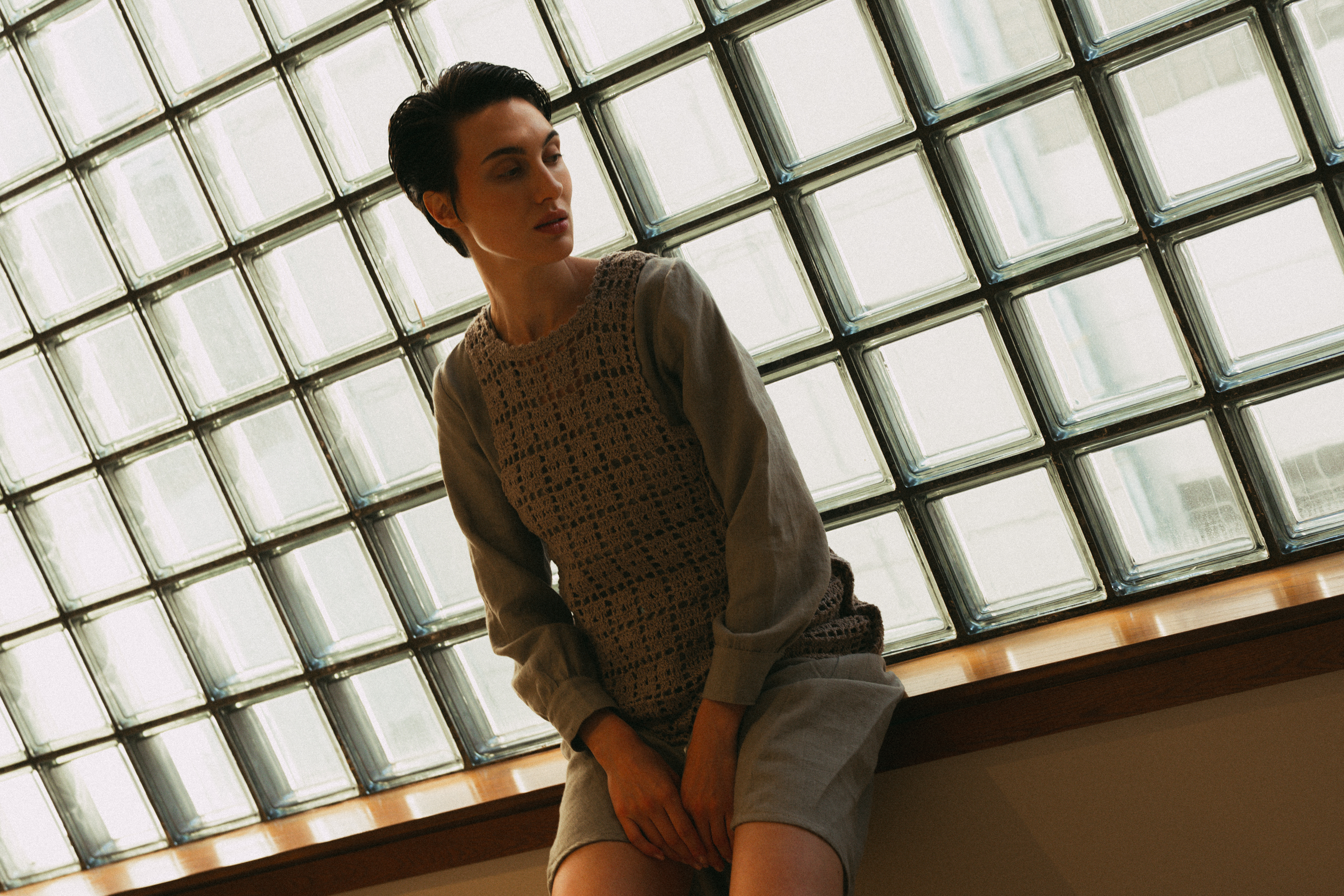 Linen Dress with Contrast Stitch Detail