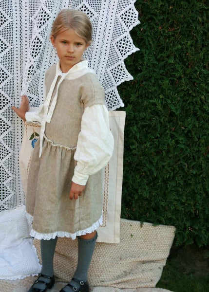 Natural linen girl's dress - BARBORA- MajulaHandmade
