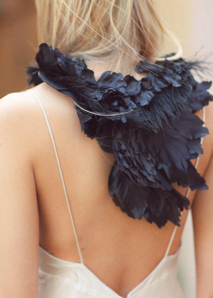 Natural silk and leather necklace - FEATHER'S TOUCH - MajulaHandmade