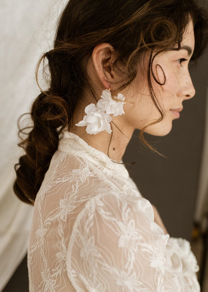 Pure white silk satin Gardenia earrings - MajulaHandmade