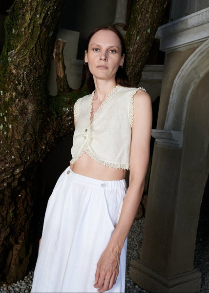 Retro-inspired romantic linen blouse - MEADOW-2 - MajulaHandmade