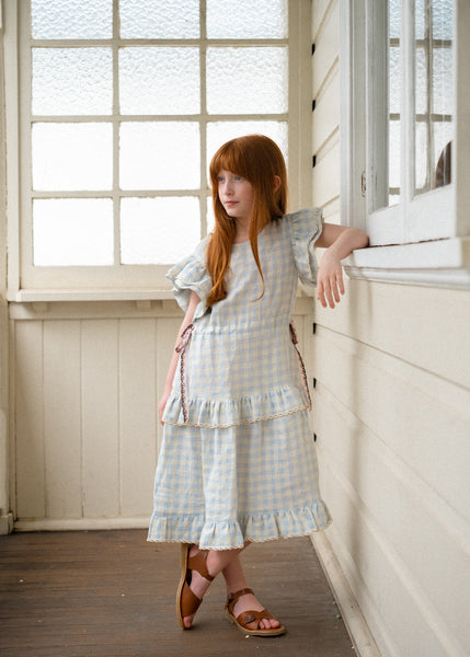 Romantic checkered girl's linen  dress - BLAISE