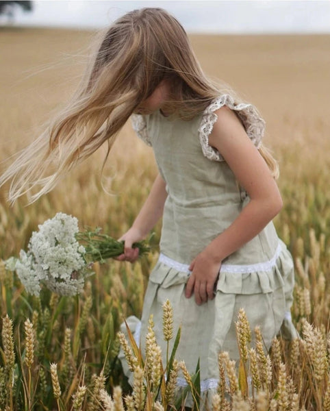 Romantic dress with linen ruffles and lace - MajulaHandmade