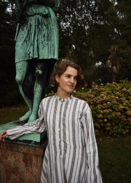 Romantic striped linen dress- Majulahandmade