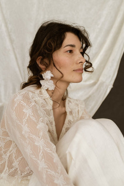 Silk satin and chiffon earrings -EVERBLOOMING GARDENIA - MajulaHandmade