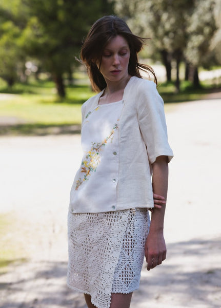 Vintage-inspired embroidered shirt -FLO - MajulaHandmade