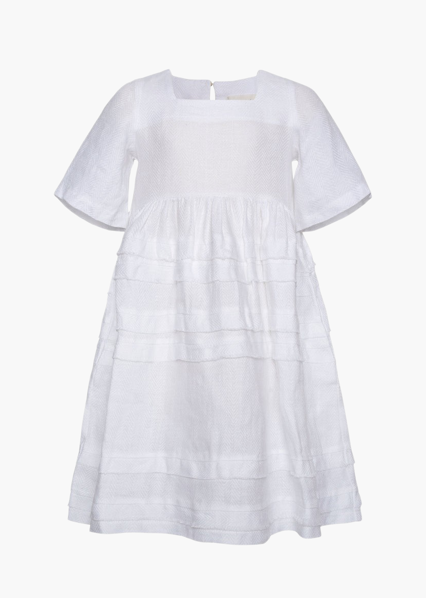 White voluminous skirt linen dress - ANGELA