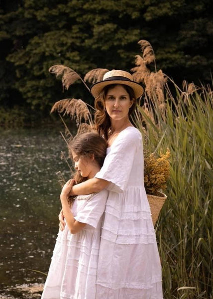 White voluminous skirt linen dress - ANGELA - MajulaHandmade