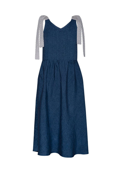 Wide-fit denim linen dress - SAJALA-1 - MajulaHandmade