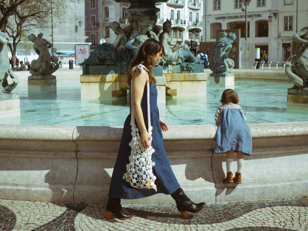 Wide-fit denim linen dress - SAJALA - MajulaHandmade