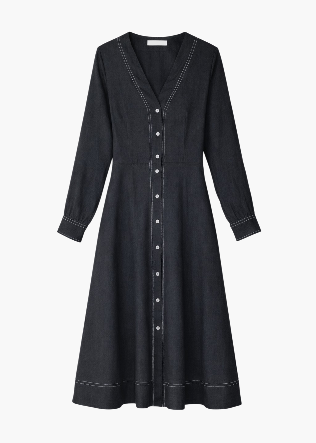 Linen Dress with Contrast Stitch Detail