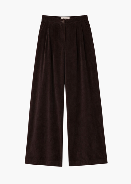 Pair of brown wide-leg pants on a white background