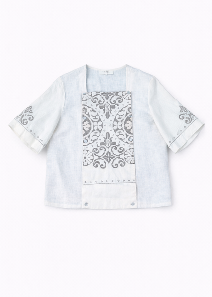 Vintage-inspired upcycled embroidered shirt -FLO