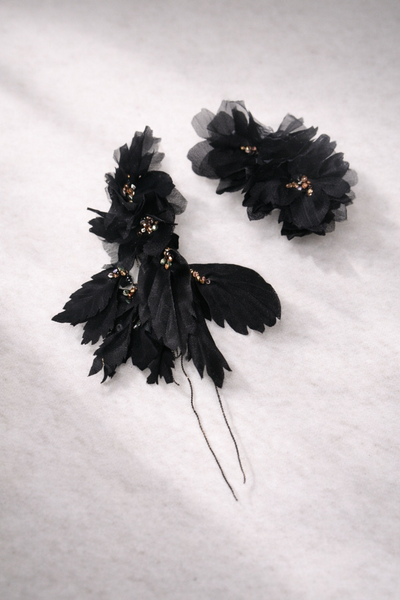 Black Silk Flower Earrings