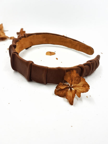 Leather pleats headband- Majulahandmade