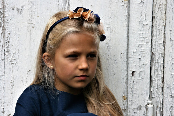 Peach blue headpiece - MajulaHandmade