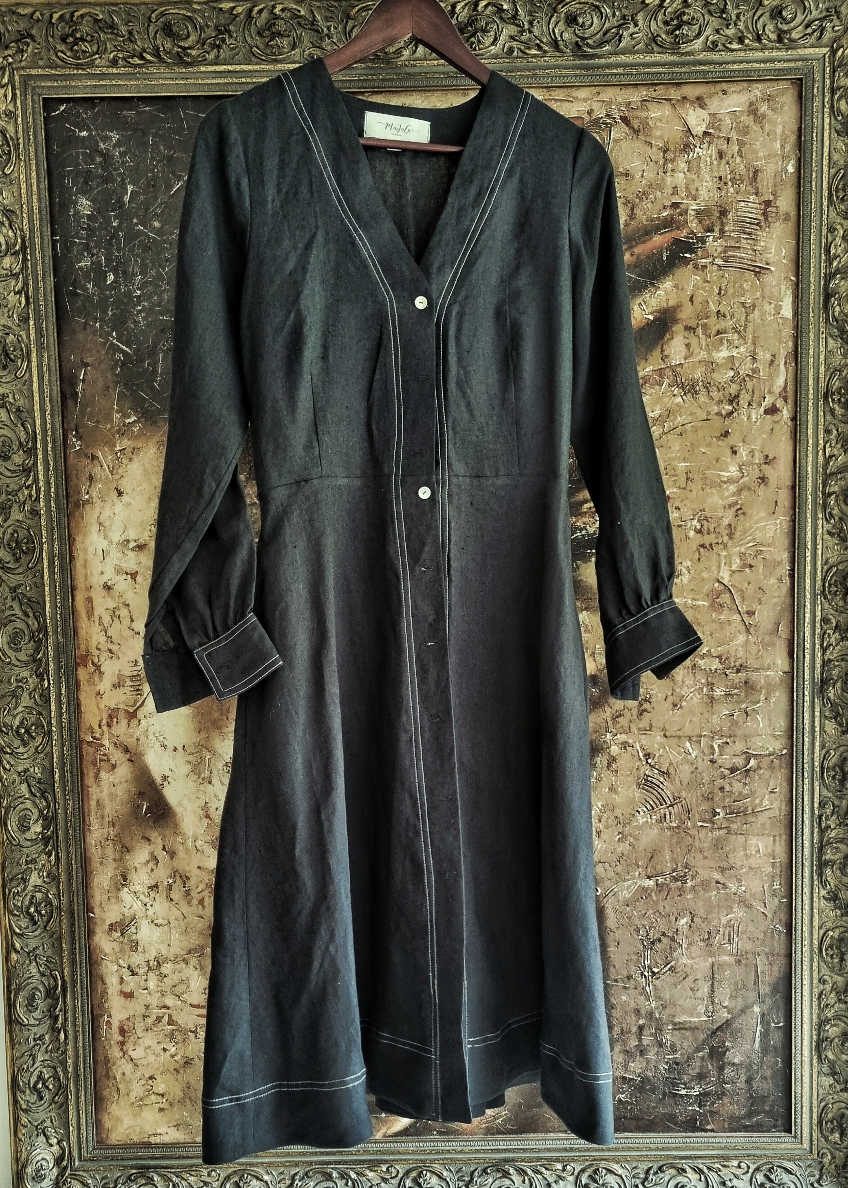 Linen Dress with Contrast Stitch Detail