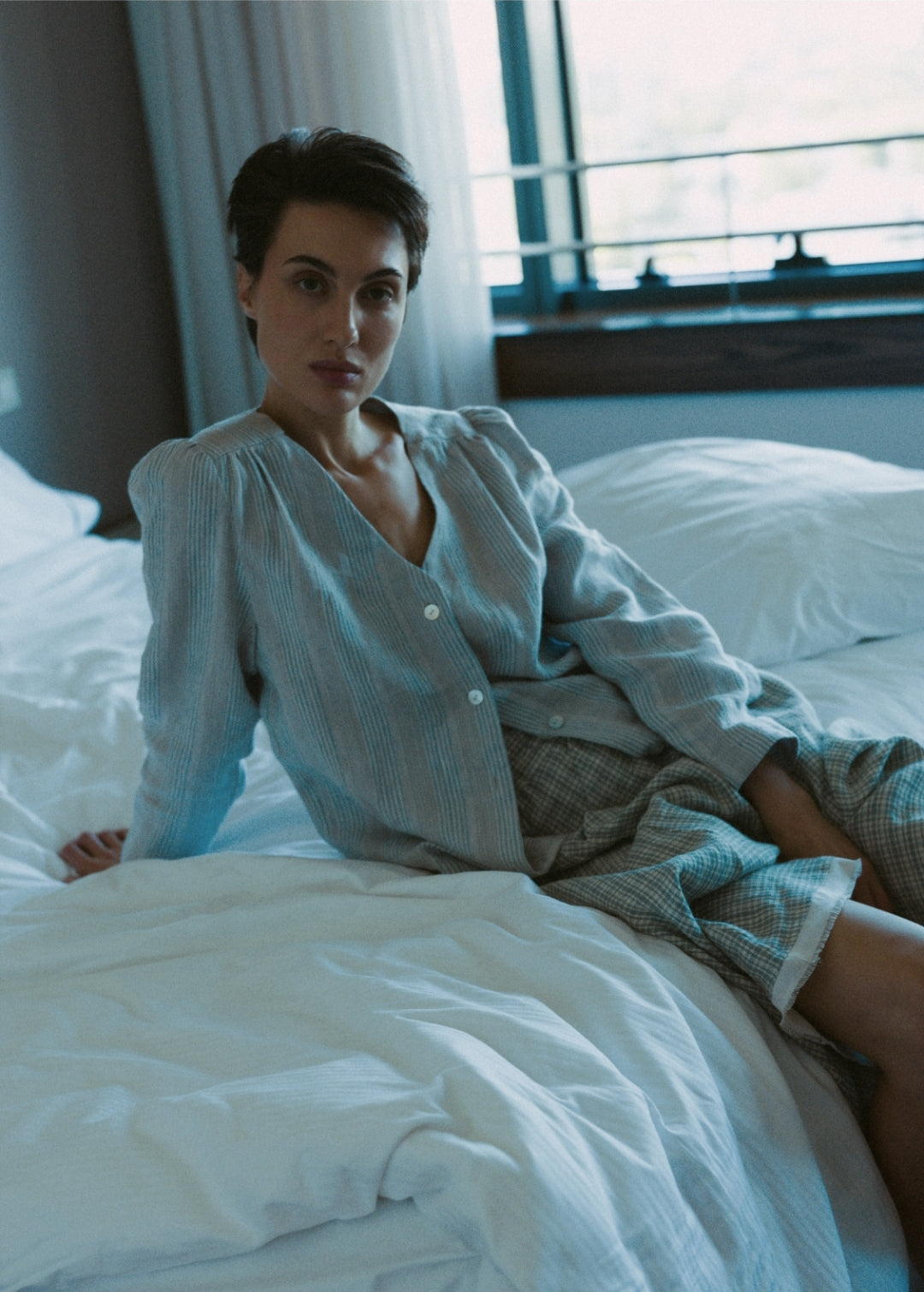 Striped Linen Button-Up Blouse