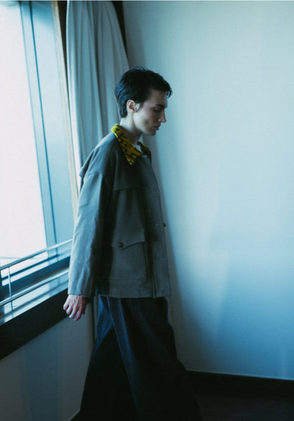 Wool Field Jacket with Patterned Collar