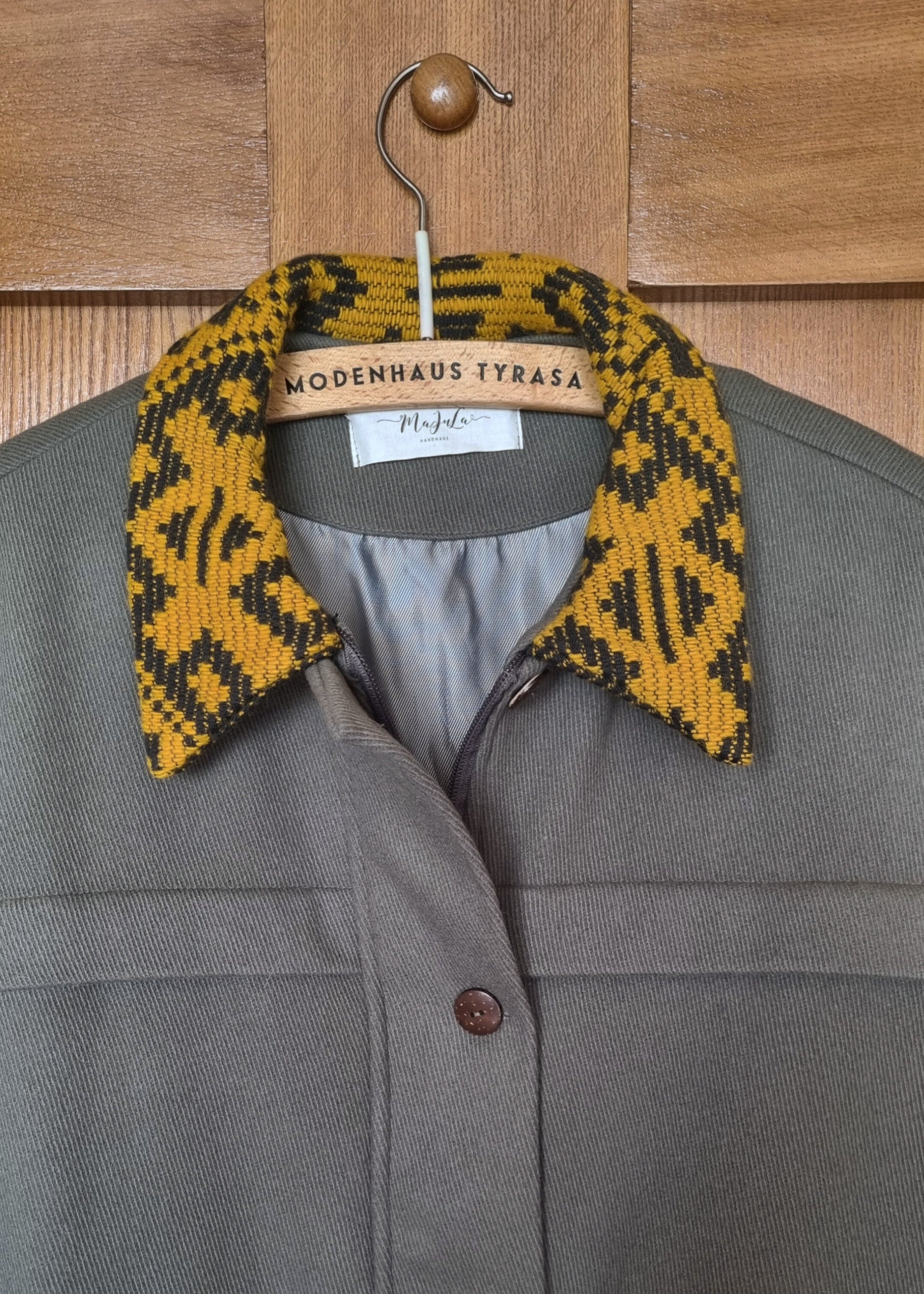 Wool Field Jacket with Patterned Collar