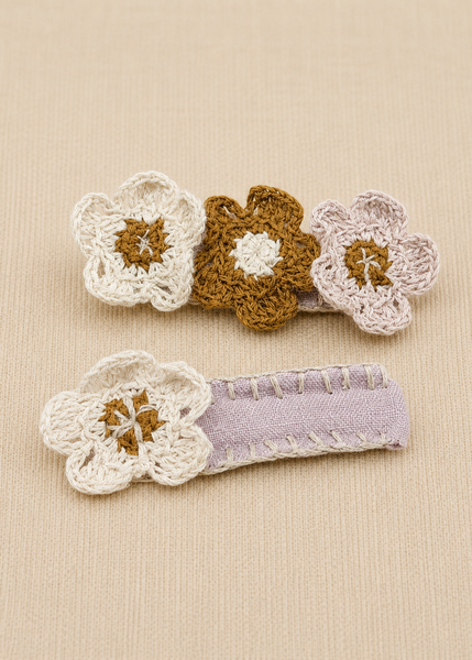 Handcrafted crochet linen flowers pins - GROW WILD