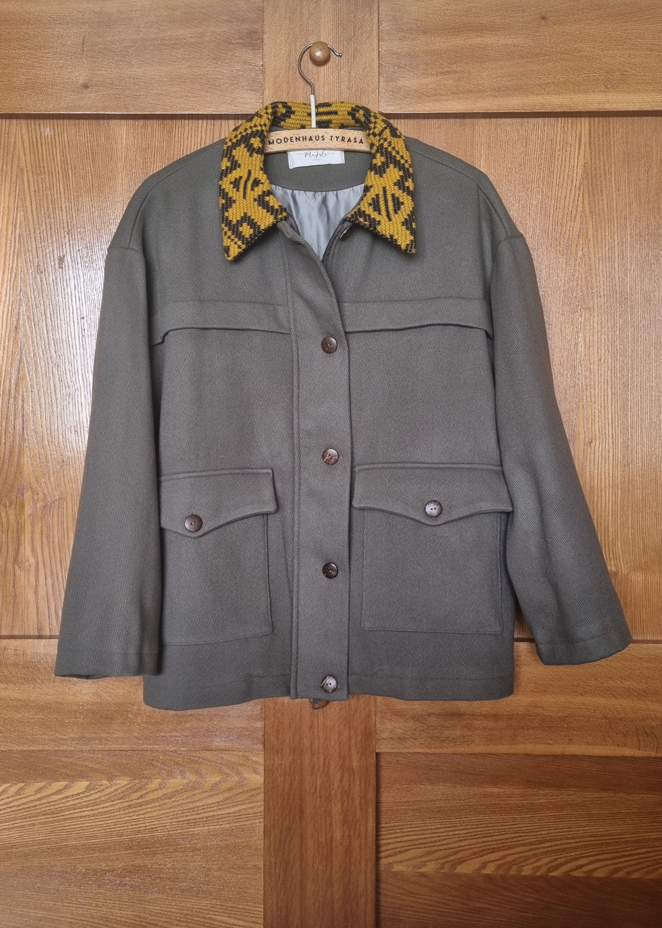 Wool Field Jacket with Patterned Collar