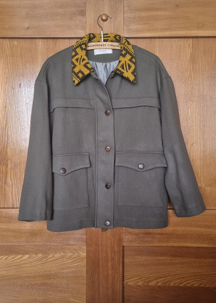 Wool Field Jacket with Patterned Collar