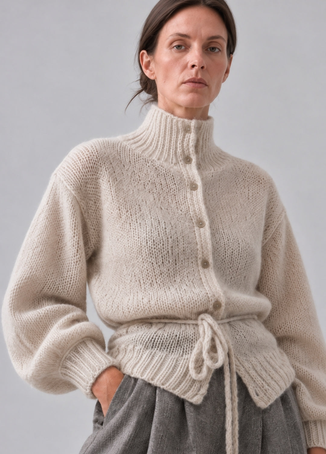 Cream Belted Knit Cardigan