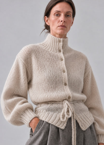 Cream Belted Knit Cardigan