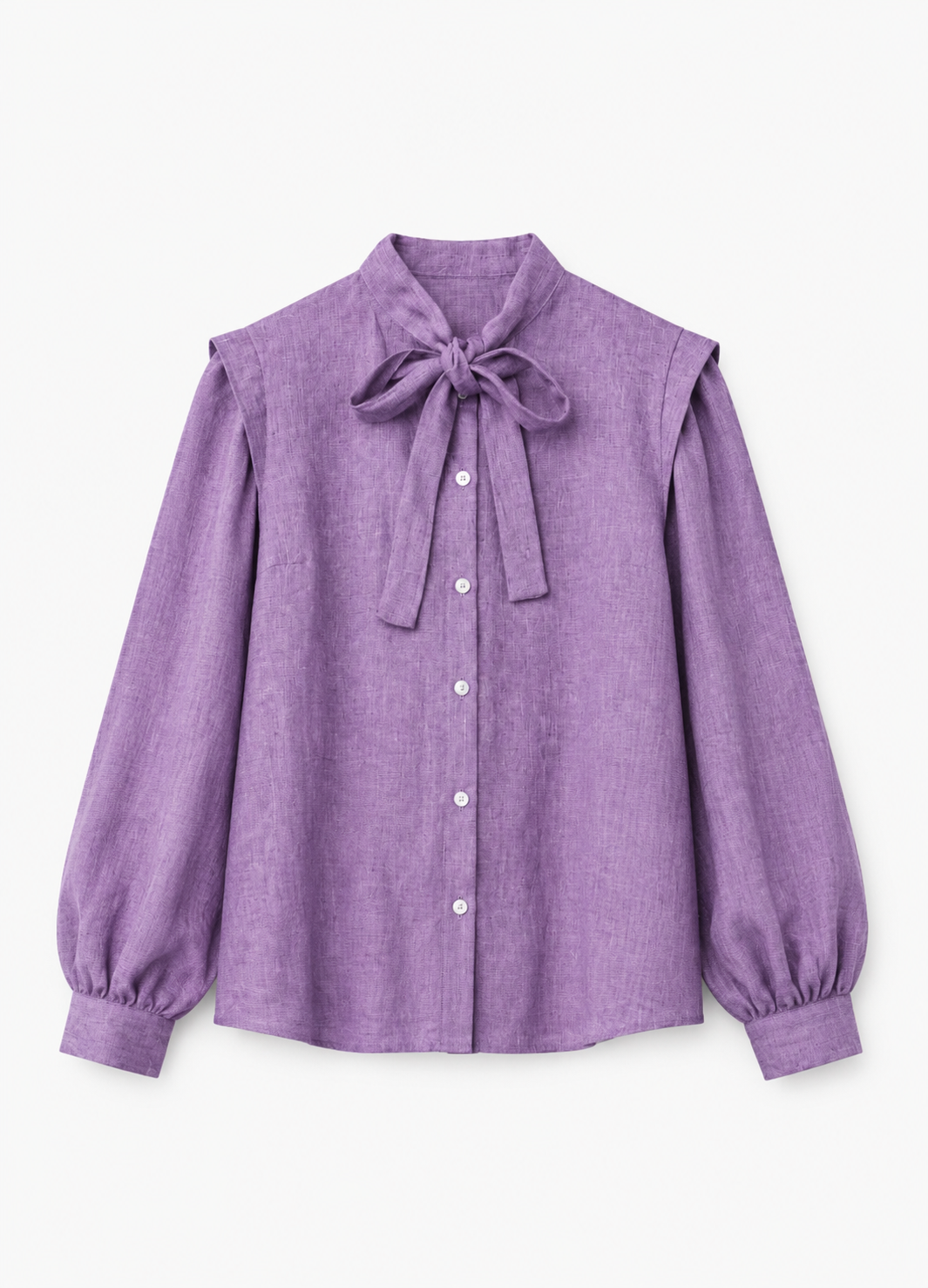 80's style linen woman blouse/FOLK LILAC