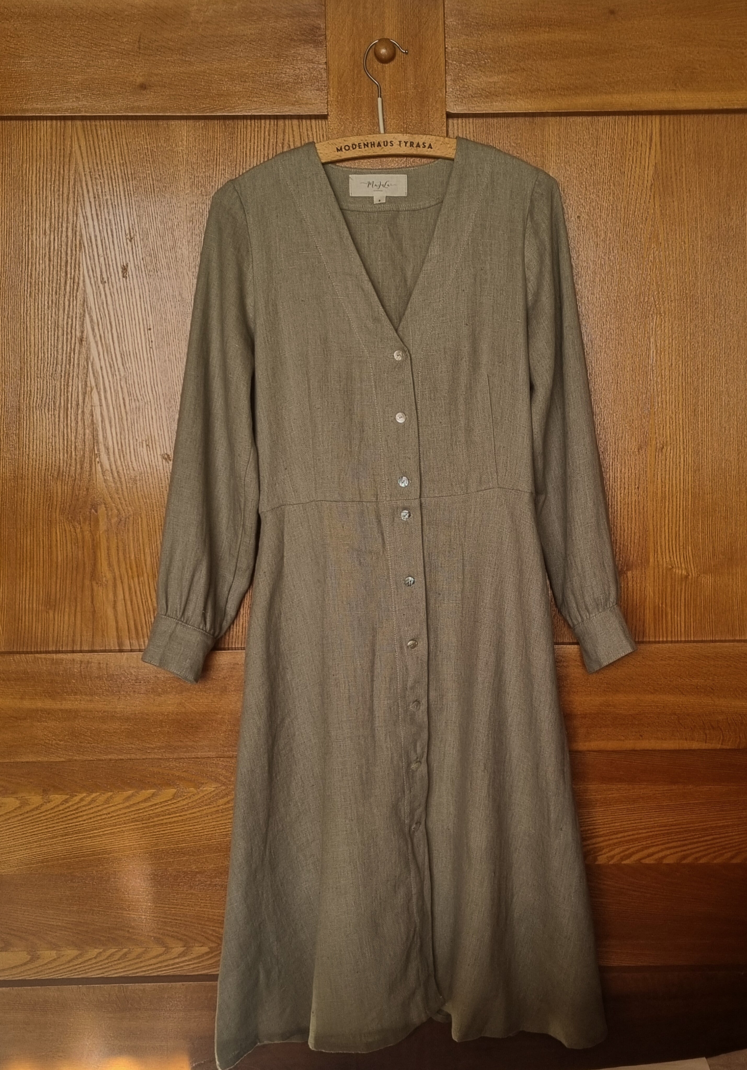Linen Dress with Contrast Stitch Detail