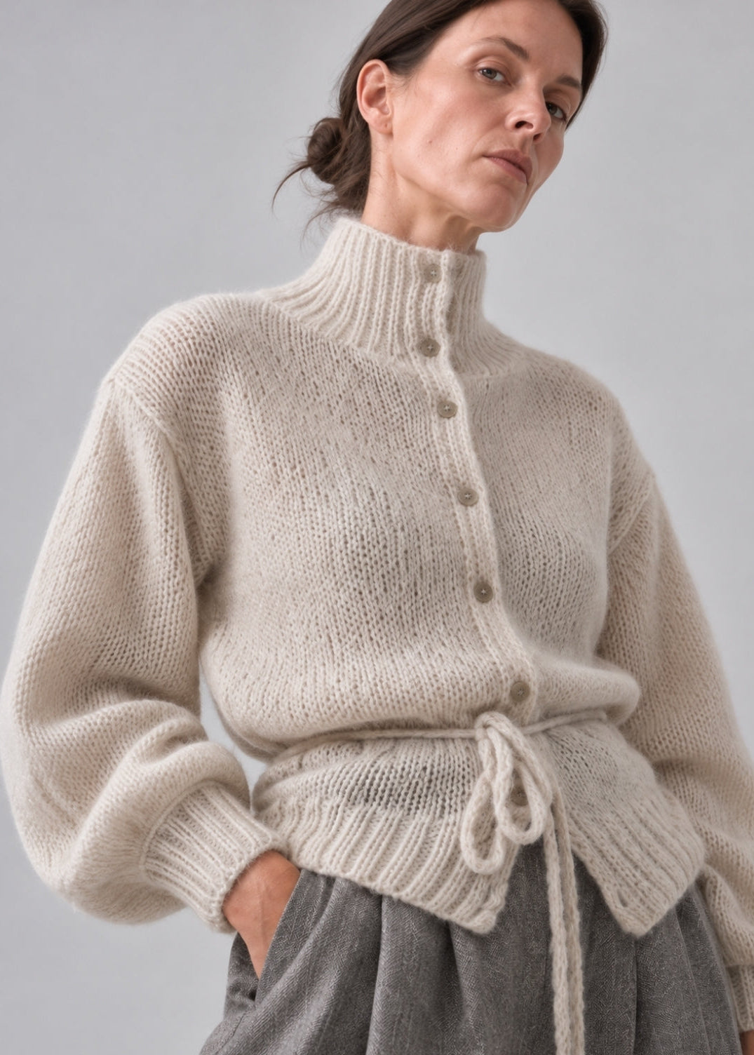Cream Belted Knit Cardigan